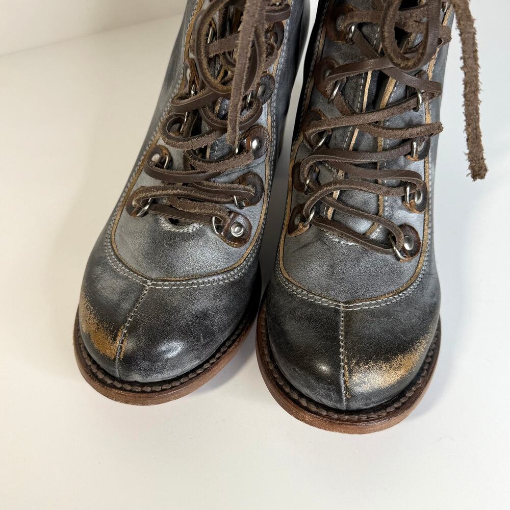 Freebird Women’s‎ Size 7 Borow Distressed Gray Lace Up Combat Ankle Boots Heeled - Picture 4 of 6